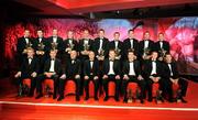 17 October 2008; The GAA All-Star Hurling Team of the Year, back row, from left, Eddie Brennan, Kilkenny, Shane McGrath, Tipperary, Brendan Cummins, Tipperary, Micheal Kavanagh, Kilkenny, Noel Hickey, Kilkenny, Jackie Tyrrell, Kilkenny, Tommy Walsh, Kilkenny, Conor O'Mahony, Tipperary, JJ Delaney, Kilkenny and James 'Cha' Fitzpatrick, Kilkenny. Front row, from left, Joe Canning, Galway, Eoin Kelly, Waterford, Nickey Brennan, GAA President, Minister for Arts, Sport and Tourism, Martin Cullen T.D., Charles Butterworth, CEO Vodafone Ireland, Eoin Larkin, Kilkenny, Henry Shefflin, Kilkenny and and Ben O'Connor, Cork. 2008 GAA All-Stars sponsored by Vodafone, Citywest Hotel, Conference, Leisure & Golf Resort, Dublin. Picture credit: Brendan Moran / SPORTSFILE