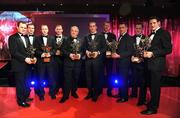 17 October 2008; GAA President Nickey Brennan with Kilkenny hurlers, from left, Tommy Walsh, JJ Delaney, James 'Cha' Fitzpatrick, Noel Hickey, Eoin Larkin, hurler of the year, Henry Shefflin, Eddie Brennan, Michael Kavanagh, and Jackie Tyrrell during the GAA All-Stars Awards 2008 Sponsored by Vodafone. Citywest Hotel, Conference, Leisure & Golf Resort, Dublin. Picture credit: Brendan Moran / SPORTSFILE