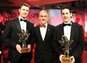17 October 2008; Tyrone Vodafone GAA All-Star's Enda McGinley and Davy Harte with Tyrone manager Mickey Harte during the GAA All-Stars Awards 2008 Sponsored by Vodafone. Citywest Hotel, Conference, Leisure & Golf Resort, Dublin. Picture credit: Ray McManus / SPORTSFILE