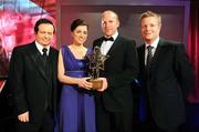 17 October 2008; Dublin All Star award winner Shane Ryan with RTE's Marty Morrissey, left, Joanne Cantwell and Darragh Maloney during the GAA All-Stars Awards 2008 Sponsored by Vodafone. Citywest Hotel, Conference, Leisure & Golf Resort, Dublin. Picture credit: Brendan Moran / SPORTSFILE