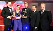 17 October 2008; Hurler of the Year Eoin Larkin, left, of Kilkenny and Young Hurler of the Year Joe Canning of Galway with RTE's Marty Morrissey, left, Joanne Cantwell and Darragh Maloney during the GAA All-Stars Awards 2008 Sponsored by Vodafone. Citywest Hotel, Conference, Leisure & Golf Resort, Dublin. Picture credit: Brendan Moran / SPORTSFILE