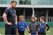 16 July 2015; Cian Healy and Gordon D'Arcy of Leinster Rugby came out to the Bank of Ireland Summer Camp to meet up with some local young rugby talent at Lansdowne FC. Pictured is Cian Healy being told the rules of the game by participants of the summer camp. Lansdowne FC, Lansdowne Road, Dublin. Picture credit: Seb Daly / SPORTSFILE
