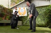 16 July 2015; Former Republic of Ireland international Packie Bonner with Sean Dunne, 17, from Rush, Co. Dublin, at the official launch of the 2015 Packie Bonner Golf Classic in aid of Spina Bifida Hydrocephalous Ireland. Contact plandy@sbhi.ie for team bookings and sponsorship opportunities, to help raise vital funds for this very worthy cause. Leeson Street, Dublin. Picture credit: Matt Browne / SPORTSFILE