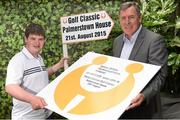 16 July 2015; Former Republic of Ireland international Packie Bonner with Sean Dunne, 17, from Rush, Co. Dublin, at the official launch of the 2015 Packie Bonner Golf Classic in aid of Spina Bifida Hydrocephalous Ireland. Contact plandy@sbhi.ie for team bookings and sponsorship opportunities, to help raise vital funds for this very worthy cause. Leeson Street, Dublin. Picture credit: Matt Browne / SPORTSFILE