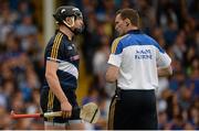 12 July 2015; Tipperary goalkeeper Darren Gleeson in conversation with selector Declan Fanning. Munster GAA Hurling Senior Championship Final, Tipperary v Waterford. Semple Stadium, Thurles, Co. Tipperary. Picture credit: Piaras Ó Mídheach / SPORTSFILE