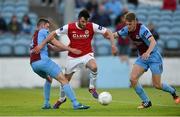 17 July 2015; Killian Brennan, St Patrick's Athletic, in action against Mark Hughes, left, and Robert O'Reilly, Drogheda United. SSE Airtricity League, Premier Division, Drogheda United v St Patrick's Athletic. United Park, Drogheda, Co. Louth. Photo by Sportsfile