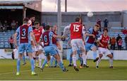 17 July 2015; Killian Brennan, St Patrick's Athletic, heads home his side's first goal. SSE Airtricity League, Premier Division, Drogheda United v St Patrick's Athletic. United Park, Drogheda, Co. Louth. Photo by Sportsfile