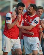 17 July 2015; Killian Brennan, left, St Patrick's Athletic, celebrates after scoring his side's first goal with team-mate Conan Byrne. SSE Airtricity League, Premier Division, Drogheda United v St Patrick's Athletic. United Park, Drogheda, Co. Louth. Photo by Sportsfile