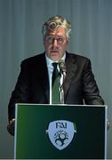 18 July 2015; FAI Chief Executive John Delaney, speaking during the Football Association of Ireland AGM. Clarion Hotel, Sligo. Picture credit: David Maher / SPORTSFILE