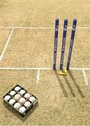18 July 2015; General view of the wicket, bails and the Balls for the game. ICC World Twenty20 Qualifier 2015, Hong Kong v USA. Castle Avenue, Clontarf, Dublin. Picture credit: Oliver McVeigh / ICC / SPORTSFILE