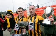 19 October 2008; Crossmaglen captain John Donaldson, right, holds aloft the Gerry Fagan cup as team-mate John McEntee, left, holds his Billy McCorry Man of the Match cup alongside his daughter Katie. Armagh Senior Football Final, Crossmaglen v Pearse Og, Athletic Grounds, Armagh. Picture credit: Oliver McVeigh / SPORTSFILE