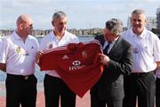 22 October 2008; At a press conference to announce the coaching staff for the 2009 British and Irish Lions tour to South Africa, from left, Shaun Edwards, defence coach, Ian McGeechan, head coach, Gerald Davies, tour manager and Warren Gatland, forwards coach. British and Irish Lions press conference, HSBC Offices, Grand Canal Square, Dublin. Picture credit: Brendan Moran / SPORTSFILE