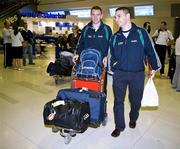 19 October 2008; Ireland's Martin McGrath, left, alongside Fergal McGill, GAA Operations Manager, arrive at Perth Airport for the 2008 International Rules tour. Perth, Australia. Picture credit: Tony McDonough / SPORTSFILE