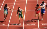 15 September 2008; Australia's Heath Francis, second from left, crosses the finish line ahead of, from left, 3rd place Brazil's Yohansson Nascimento, 4th place China's Xu Zhao, and 5th place France's Arnaud Assoumani, to win the Men's 100m - T46 Final. Beijing Paralympic Games 2008, Men's 100m - T46 Final, National Stadium, Olympic Green, Beijing, China. Picture credit: Brian Lawless / SPORTSFILE