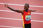 15 September 2008; Papua New Guinea's Francis Kompaon celebrates winning silver in the Men's 100m - T46 Final to become the first the country's first ever Paralympic medal winner. Beijing Paralympic Games 2008, Men's 100m - T46 Final, National Stadium, Olympic Green, Beijing, China. Picture credit: Brian Lawless / SPORTSFILE