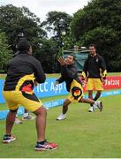 18 July 2015; PNG practice their catching during the warm up. ICC World Twenty20 Qualifier 2015, PNG v Namibia. Malahide, Dublin. Picture credit: Sam Barnes / ICC / SPORTSFILE