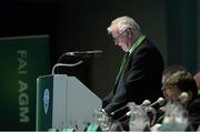 18 July 2015; FAI President Tony Fitzgerald, speaking during the Football Association of Ireland AGM. Clarion Hotel, Sligo. Picture credit: David Maher / SPORTSFILE