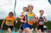 18 July 2015; Sarah Clarke, Blackrock AC, Louth, on her way to winning the Girls u14 80 metres final. GloHealth National Juvenile Relay and B Championships. Harriers Stadium, Tullamore, Co. Offaly. Picture credit: Piaras Ó Mídheach / SPORTSFILE