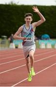 18 July 2015; Cathal Dervan, Dundrum South Dublin AC, on his way to winning the Boys U17 4x400 metres. GloHealth National Juvenile Relay and B Championships. Harriers Stadium, Tullamore, Co. Offaly. Picture credit: Piaras Ó Mídheach / SPORTSFILE