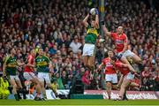 18 July 2015; Anthony Maher, Kerry, fields the ball ahead of Alan O’Connor, Cork. Munster GAA Football Senior Championship Final Replay, Kerry v Cork, Fitzgerald Stadium, Killarney, Co. Kerry. Picture credit: Brendan Moran / SPORTSFILE