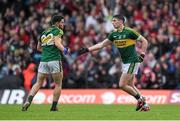 18 July 2015; Paul Geaney, Kerry, celebrates with team-mate Michael Geaney, left, after scoring his side's first goal. Munster GAA Football Senior Championship Final Replay, Kerry v Cork. Fitzgerald Stadium, Killarney, Co. Kerry. Picture credit: Stephen McCarthy / SPORTSFILE