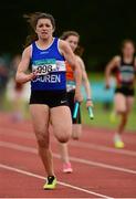 18 July 2015; Lauren Callaghan, Finn Valley AC, on her way to winning the Girls U14 4x100 metres. GloHealth National Juvenile Relay and B Championships. Harriers Stadium, Tullamore, Co. Offaly. Picture credit: Piaras Ó Mídheach / SPORTSFILE