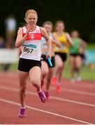 18 July 2015; Lydia Doyle, Galway City Harriers, on her way to winning in the Girls U16 4x100 metres. GloHealth National Juvenile Relay and B Championships. Harriers Stadium, Tullamore, Co. Offaly. Picture credit: Piaras Ó Mídheach / SPORTSFILE