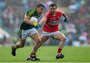 18 July 2015; James O’Donoghue, Kerry, in action against James Loughrey, Cork. Munster GAA Football Senior Championship Final Replay, Kerry v Cork, Fitzgerald Stadium, Killarney, Co. Kerry. Picture credit: Stephen McCarthy / SPORTSFILE