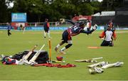 19 July 2015; Akeem Dodson, USA, during the warm-up. ICC World Twenty20 Qualifier 2015, PNG v USA. Malahide, Dublin. Picture credit: Piaras O Midheach / ICC / SPORTSFILE