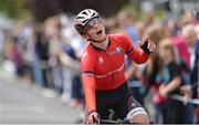 19 July 2015; Jules Gillam, Team Specialized, celebrates winning Stage 6 of the 2015 Scott Bicycles Junior Tour of Ireland. Ennis, Co. Clare. Picture credit: Stephen McMahon / SPORTSFILE