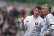 15 May 2001; Donegal selector John Joe Doherty, left, along with Donegal manager Mickey Moran on the sideline. Ulster Senior Championship Quarter Final Replay,  Fermanagh v Donegal, Brewester Park, Enniskillen, Co. Fermanagh. Picture Oliver McVeigh / SPORTSFILE