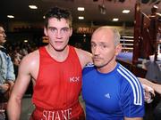 24 October 2008; Boxer Shane McGuigan, left, with his father Barry McGuigan after beating Martin Lynch in their National U21 Boxing Championships Preliminary Round Light Middleweight bout. National Stadium, Dublin. Photo by Sportsfile