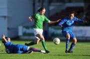 26 October 2008; Mary Therese McDonnell, Republic of Ireland, in action against Holmfridur Magnusdottir, left, and Sara Bjork Gunnarsdottir, Iceland. Women's Euro 2009 Championship Play-Offs, 1st Leg, Republic of Ireland v Iceland, Richmond Park, Dublin. Picture credit: Brendan Moran / SPORTSFILE