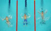 15 September 2008; Swimmers, from left, eventual second Andreas Katsaros, Alexandros Taxildaris, and eventual first Christos Tampaxis, all from Greece, in action during the Men's 50m Backstroke - S1 Final. Beijing Paralympic Games 2008, Men's 50m Backstroke - S1 Final, National Aquatic Centre, Olympic Green, Beijing, China. Picture credit: Brian Lawless / SPORTSFILE