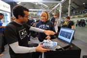 26 October 2008; Marathon runner Mary Nolan-Hickey, from Arklow, Co. Wicklow, gets some running shoe advice from adidas staff member John Stewart on the footscan analysis system, at the adidas Dublin marathon EXPO. Mary will be running a record 29th Dublin marathon tomorrow along with a record 11,700 competitors. Royal Dublin Society, Simmonscourt, Dublin. Picture credit: Brendan Moran / SPORTSFILE