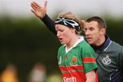 26 October 2008; Fiona McHale, Carnacon, is sent off with a blood injury by referee Michael Duffy. VHI Healthcare Connacht Senior Club Ladies Football Final, Carnacon, Mayo v St Brigid's, Ballintubber, Co. Mayo. Photo by Sportsfile