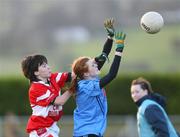 26 October 2008; Cora Courtney, Donaghmoyne, in action against Deirdre Foley, Moville. VHI Healthcare Ulster Senior Ladies Football Final, Donaghmoyne, Monaghan v Moville, Donegal, Gallbally, Co. Tyrone. Picture credit: Oliver McVeigh / SPORTSFILE