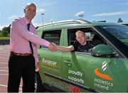 20 July 2015; David Galbraith, Europcar Business Development,  and John Travers, in attendance at the launch of a partnership between Athletics Ireland and Europcar. Morton Stadium, Santry, Dublin. Picture credit: Sam Barnes / SPORTSFILE