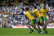 19 July 2015; Conor McManus, Monaghan, in action against Karl Lacey, left, and Frank McGlynn, Donegal. Ulster GAA Football Senior Championship Final, Donegal v Monaghan, St Tiernach's Park, Clones, Co. Monaghan. Picture credit: Dáire Brennan / SPORTSFILE