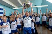19 July 2015; Conor McManus, Monaghan celebrates in the changing rooms with the Anglo Celt cup. Ulster GAA Football Senior Championship Final, Donegal v Monaghan, St Tiernach's Park, Clones, Co. Monaghan. Picture credit: Oliver McVeigh / SPORTSFILE