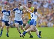 19 July 2015; Patrick McBrearty, Donegal, in action against Cloin Walshe, Dessie Mone, and Conor McManus, Monaghan. Ulster GAA Football Senior Championship Final, Donegal v Monaghan, St Tiernach's Park, Clones, Co. Monaghan. Picture credit: Oliver McVeigh / SPORTSFILE