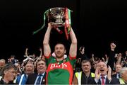 19 July 2015; Keith Higgins, Mayo captain lifts the Nestor Cup. Connacht GAA Football Senior Championship Final, Mayo v Sligo, Dr. Hyde Park, Roscommon. Picture credit: David Maher / SPORTSFILE