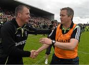 19 July 2015; Mayo joint manager Noel Connelly, right, and Sligo manager Niall Carew at the of the game. Connacht GAA Football Senior Championship Final, Mayo v Sligo, Dr. Hyde Park, Roscommon. Picture credit: David Maher / SPORTSFILE