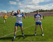 19 July 2015; Paul Finlay, left, and Darren Hughes, Monaghan, celebrate their side's victory following the final whistle. Ulster GAA Football Senior Championship Final, Donegal v Monaghan, St Tiernach's Park, Clones, Co. Monaghan. Picture credit: Stephen McCarthy / SPORTSFILE