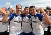 19 July 2015; Paul Finlay, Ryan Wylie and Drew Wylie, Monaghan, celebrate after the game. Ulster GAA Football Senior Championship Final, Donegal v Monaghan, St Tiernach's Park, Clones, Co. Monaghan. Picture credit: Oliver McVeigh / SPORTSFILE
