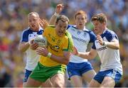 19 July 2015; Michael Murphy, Donegal, in action against Vinny Corey and Darren Hughes, Monaghan. Ulster GAA Football Senior Championship Final, Donegal v Monaghan, St Tiernach's Park, Clones, Co. Monaghan. Picture credit: Oliver McVeigh / SPORTSFILE