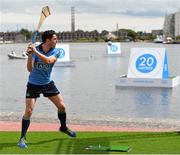 20 July 2015; AIG Insurance today marked their sponsorships of Dublin GAA, Tennis Ireland, New Zealand Rugby, the Golfing Union of Ireland and Irish Ladies Golf Union with an event like no other, the AIG Insurance Summer Splash in Grand Canal Dock. Dublin GAA stars, Bernard Brogan, Johnny McCaffrey, Cian Boland, Sinéad Goldrick and Ali Twomey were joined by former Munster and New Zealand All Black legend Doug Howlett, Irish amateur golfing twins, Leona and Lisa Maguire, and Irish tennis player Jenny Claffey to test their skills in this specially designed skills competition. To celebrate the event, AIG Insurance announced up to 15% discounts on their car, home and travel insurance products, to members of sporting clubs across their sponsorship partners. These are available at www.aig.ie/dubs or on 1890 50 27 27. Pictured taking part in AIG Insurance Summer Splash is Dublin footballer Bernard Brogan. Grand Canal Dock, Dublin. Picture credit: Stephen McCarthy / SPORTSFILE