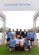 20 July 2015; AIG Insurance today marked their sponsorships of Dublin GAA, Tennis Ireland, New Zealand Rugby, the Golfing Union of Ireland and Irish Ladies Golf Union with an event like no other, the AIG Insurance Summer Splash in Grand Canal Dock. Dublin GAA stars, Bernard Brogan, Johnny McCaffrey, Cian Boland, Sinéad Goldrick and Ali Twomey were joined by former Munster and New Zealand All Black legend Doug Howlett, Irish amateur golfing twins, Leona and Lisa Maguire, and Irish tennis player Jenny Claffey to test their skills in this specially designed skills competition. To celebrate the event, AIG Insurance announced up to 15% discounts on their car, home and travel insurance products, to members of sporting clubs across their sponsorship partners. These are available at www.aig.ie/dubs or on 1890 50 27 27. Pictured at the AIG Insurance Summer Splash are, back row, from left, Dublin footballer Bernard Brogan, Irish tennis player Jenny Claffey, former Munster and New Zealand All Black legend Doug Howlett, MC Des Cahill, Declan O'Rourke, General Manager, AIG Ireland, Dublin hurlers Cian Boland and Johnny McCaffrey, with, front row, from left, Dublin ladies football star Sinead Goldrick, Irish amateur golfing twins Leona and Lisa Maguire and Dublin camogie star Ali Twomey. Grand Canal Dock, Dublin. Picture credit: Stephen McCarthy / SPORTSFILE