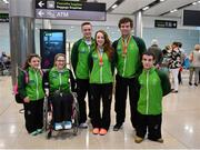 20 July 2015; Ireland's paralympic swimmers, from left, Nicole Turner, Ailbhe Kelly, Jonathan McGrath, Ellen Keane, Darragh McDonald and James Scully on their return from the 2015 IPC Swimming World Championships in Scotland. Terminal 2, Dublin Airport, Dublin. Picture credit: Piaras Ó Mídheach / SPORTSFILE