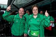 21 July 2015; Team Ireland’s Francis Power, a member of Navan Arch Club, from Navan, Co Meath, and Carole Catling, a member of Abbotscross Special Olympics club, from Newtownabbey, Co. Antrim, ahead of departing for the Special Olympics World Summer Games in Los Angeles, United States. Terminal 2, Dublin Airport, Dublin. Picture credit: Ray McManus / SPORTSFILE